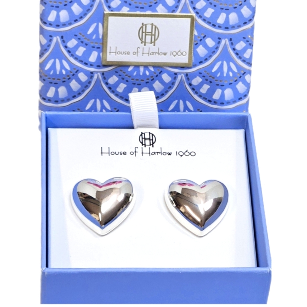 House of Harlow 1960 Shiny Silver Heart Earrings
